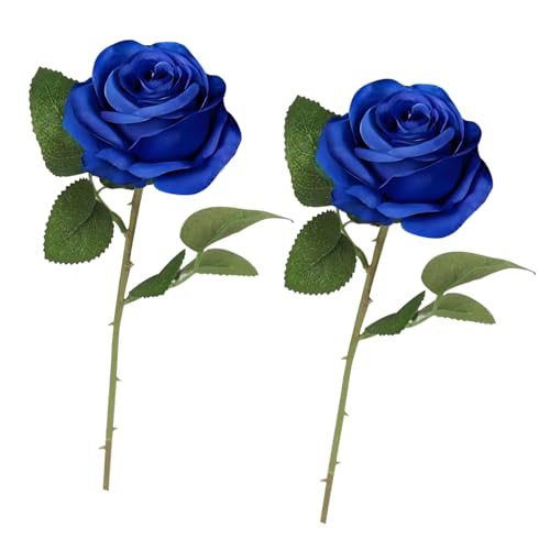 2 Pcs Artificial Roses, Blue Roses, Artificial Plant, Desktop Ornament, for Wedding Home Party Office Decor, Table Centerpieces, DIY Floral Arrangements