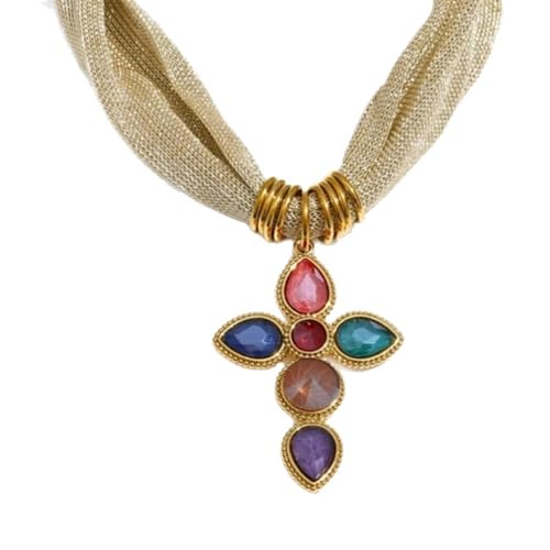 Collar de crucifijo elegante con diamantes de imitación incrustados