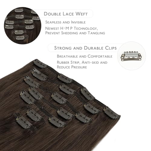 Image of WENNALIFE 18 Inch 120g 7pcs Chocolate Brown Remy Clip in Hair Extensions Real Human Hair Double Weft