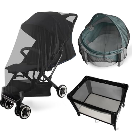 Image of 2 Pack Baby Mosquito Net for Stroller, Playard & Bassinet, Reusable Bug Net for Cradles, Carrier, Pack and Plays and Portable Mini Crib, Baby Playpen Mosquito, Black