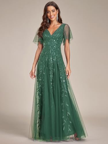 Image of Ever-Pretty Women's Sequin Formal Dresses Evening Gown Sparkly V-Neck Short Sleeve Floor Length Mother of The Bride Dress 736