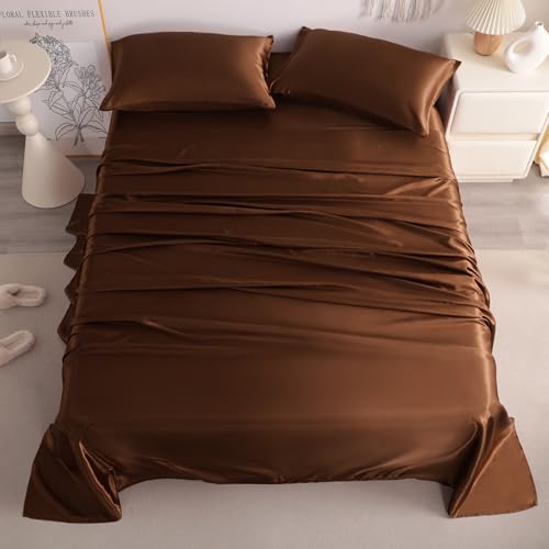 NTBAY Twin XL Satin Sheet Set, 3 Piece, Brown - image 3