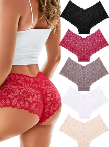READY TO LOVE Sexy Women's Underwear Lace Shorts V Waist Breathable Cheeky Panties Boyshorts Underwear Women 5 Pack — view 2