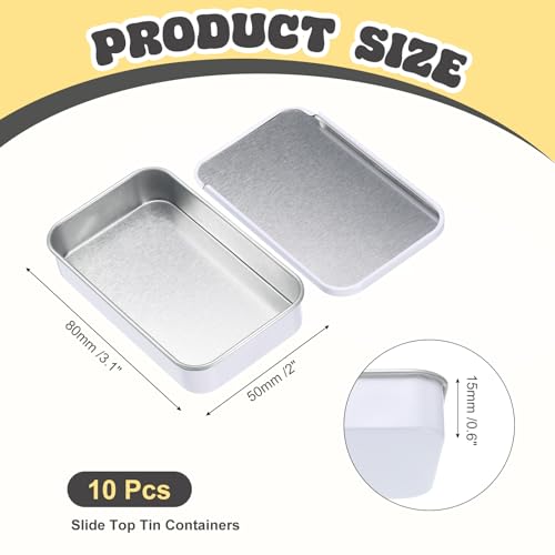Image of uxcell 10Pcs Slide Top Tin Containers, Mini Metal Empty Tins Box with Sliding Lids, 3.1 inchx2 inchx0.6 inch Rectangular Storage Organizers for Lip Balm, Solid Perfume, Small Items, White