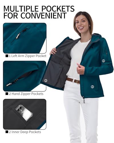 Outdoor Ventures Softshell Jacket Womens Rain Jacket Lightweight Raincoats Windbreaker Waterproof Hiking Jacket Breathable Outdoor Jacket with Hood DarkCyan M - Image 6