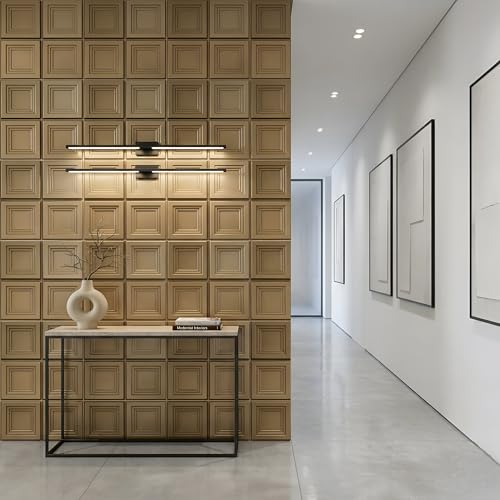Image of Kayra Decor 3D Wall Panels | PVC Wall Tiles | Square Box Design | Champagne Gold | Pack of 12 (32.28 Sq. Ft.)