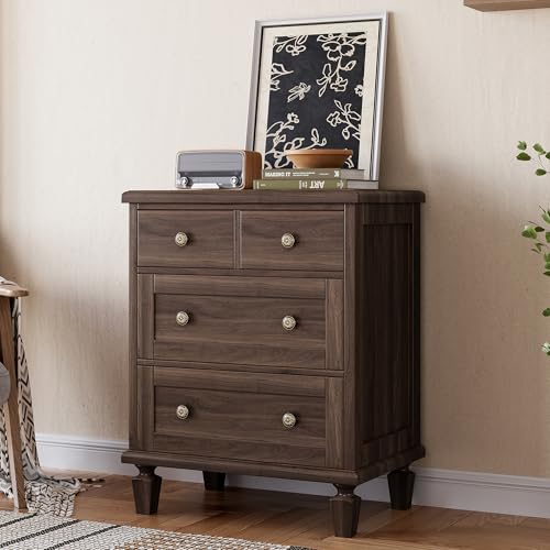 Garvee 4 Drawer Dresser for Bedroom, Vintage Dresser with Carved Handles and Tapered Legs Design, Wood Chests of Drawers with Large Capacity Storage,
