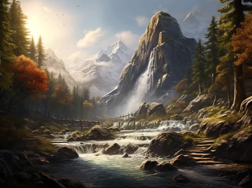 Peinture par numéros pour adulte montagne grand format toile 100x80cm