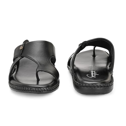 Image of Men's Leather Look Stylish Slippers with Toe Ring for Diwali, Festive & Ethnic Wear | Premium Synthetic Leather Chappals with Cushioned Footbed & Durable Anti-Slip Sole