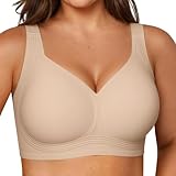 Vertvie Wireless Bra Seamless Full Coverage Plus Size Support Bralette Comfortable Minimizer Bras for Women(Nude,46D)