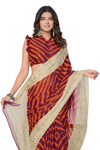 Image of MIRCHI FASHION Women Saree Ethnic Motif Print Chiffon | Breathable Lightweight Plain Weave Sari for Office and Daily Use (Available in 20 Designs)