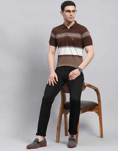 Image of Monte Carlo Mens Striped Polo Collar Half Sleeve Cotton Blend Casual T-Shirt (224064162)