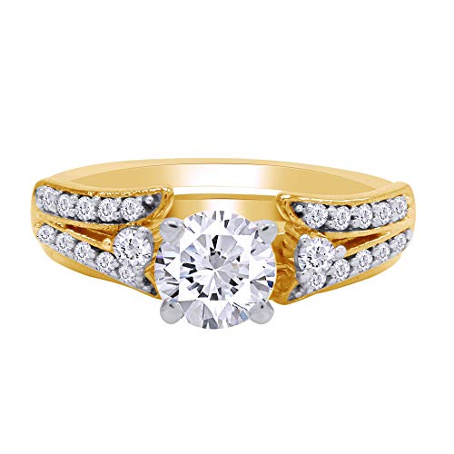 0.43 Carat Round White Cubic Zirconia Split Shank Enhancer Guard Ring 14K Gold Over Sterling Silver