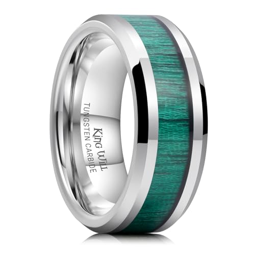 Image of King Will Nature Koa Wood Inlay Tungsten Carbide Wedding Ring 8mm Silver /Black /Gold /Green /Rose Gold /Blue Wedding Band for Men High Polished Anniversary Rings Comfort Fit Size 6-15