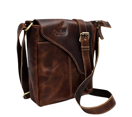 reinland Brown unisex genuine leather adjustable strap office travel crossbody | vintage | Multipurpose sling bag |-picture-38