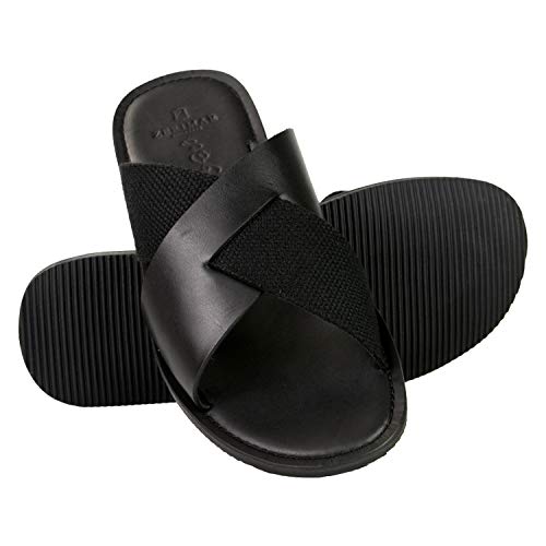 Zerimar Mules Homme Hiver | Sandales Homme | Tongs Homme Hiver | Casual Sandales Mules Cuir | Mules Homme | Tongs Homme Cuir | Couleur Noir Taille 41