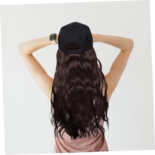 Bonnet postiche avec cheveux longs bouclés casquette baseball unisexe noire
