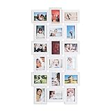 Relaxdays Bilderrahmen Collagen, 18 Bilder, 10x15, Hoch-& Querformat, antik, Wand Fotocollage HxB 104 x 54 cm, weiß, Kunststoff, 104 x 54 x 2,5 cm