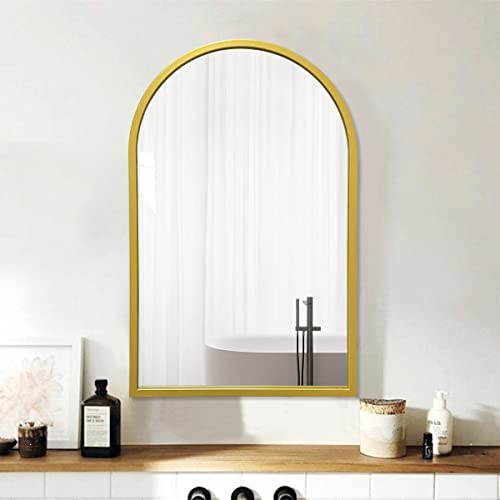Zmycz Arched Wall Mirror, Gold Arch Mirror, Bathroom Wall Mounted Mirror, Arched Top Mirror, Vanity Window Mirrors For Wall, Makeup Mirror With Metal Frame For Living Room, Bedroom, Entryway(20"X28") #TOP1