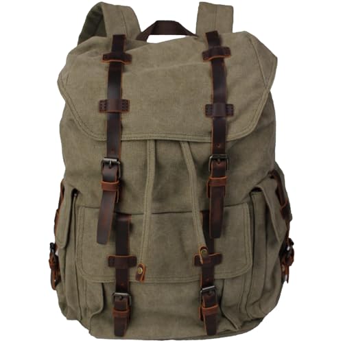 Retro Canvas with Cowhide 30L Large Capacity Backpack Suitable for Men'and Women Multifunctional Rucksack for Hiking/Traveling/Travel (8269 Army Green)