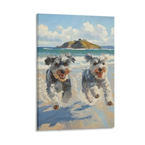 Peinture sur toile Schnauzer décoration murale pour salon et chambre 50x75cm
