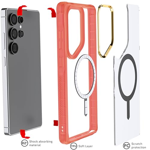 Image of Ghostek Covert Clear S25 Ultra Case for Women with MagSafe Magnetic Ring, Slim Thin Shockproof Phone Cover Compatible with Samsung Galaxy S25Ultra 2025 (6.9 inch) (Pink)
