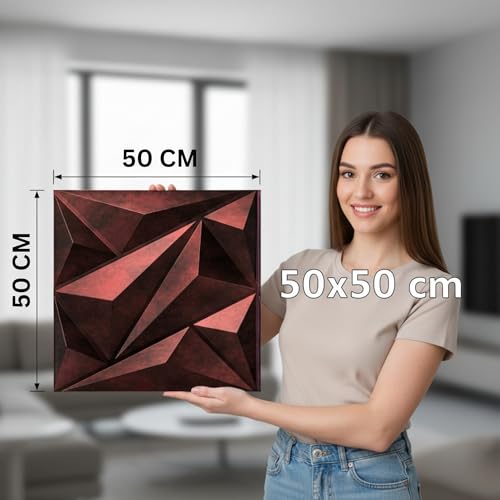 Image of Kayra Decor 3D PVC Wall Panels - Diamond Design, Red Coper Rust Color 19.7 inch x 19.7 inch (Pack of 6) - Covers 16.17 Sq. Ft.