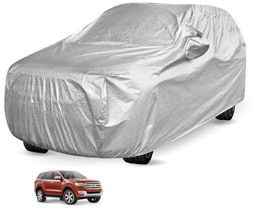 Image of Auto Hub Waterproof Car Cover Compatible with Ford Endeavour (Model : 2019-Till Date) with Mirror Pocket, Soft Cotton Lining, Waterproof Endeavour Car Cover- Metallic Silver