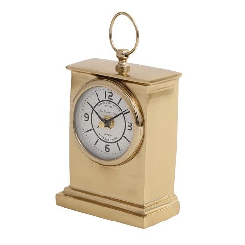 Image of Decor de Maison Handcrafted Marbellic Analog Table Clock for Kids Room, Bedroom, Study Table, Office Desk, Classic Non-Ticking Tabletop Battery Operated Desk Clock, Gold