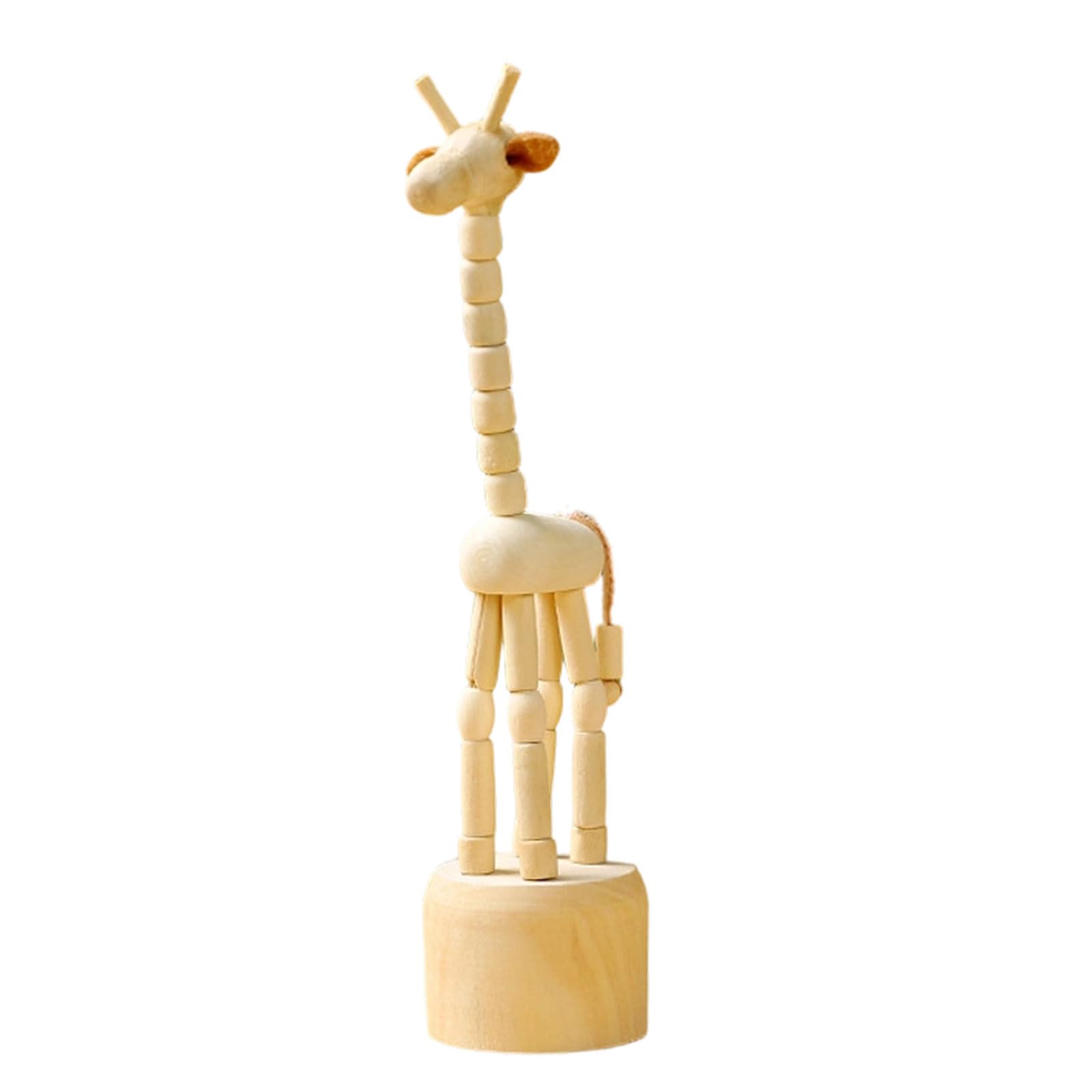 Rafgaldex B Cartoon Animal Statues Table Ornament For Home Decors Wooden Movable Puppet Figurines Educational Toy Gift Clown Horse Giraffe Dog Statue