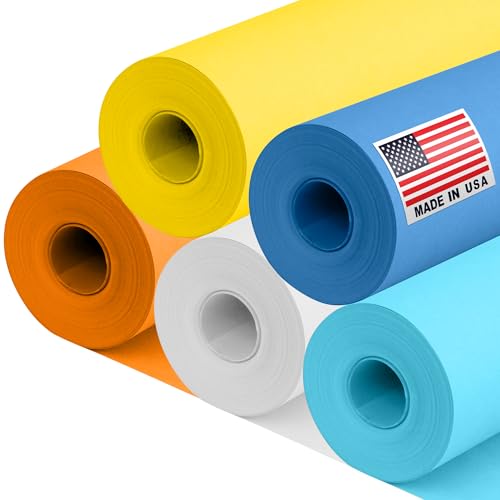 Paclord 12" x 1200" (100 ft) Fish Kraft Paper Set, 45 Lbs - Light Blue, Orange, White, Dark Blue, Yellow - Made in USA Color Paper for Arts and Crafts, Appliques for Kids, DIY, Origami