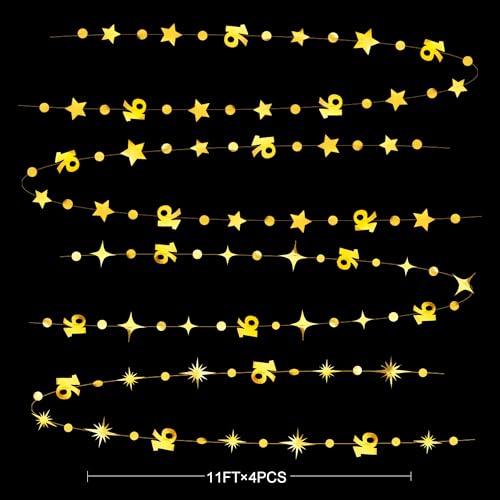 Image of Gold 16th Birthday Decorations Number 16 Circle Dot Twinkle Star Garland Metallic Streamer Banner Backdrop for Girls Boys Happy 16th Birthday Sweet Sixteen Anniversary Cheers to 16 Years Party Decor