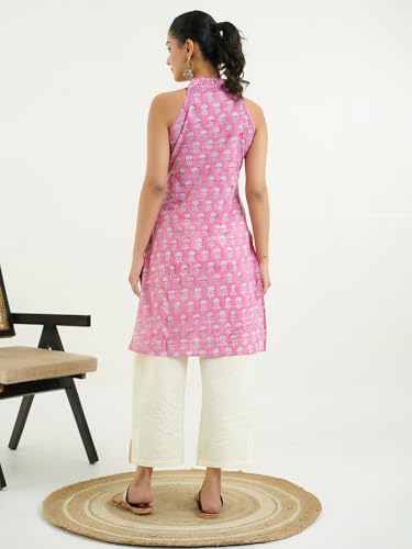 Image of GOODHAND Women Printed Cotton Kurti | Casual Long Kurta | Comfortable Ethnic Wear with Relaxed Fit