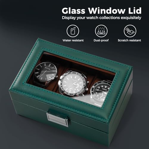 Image of ProCase 3 Slot Watch Display Case for Men, PU Leather Organizer Box, Father's Day Gift Holder - MidnightGreen