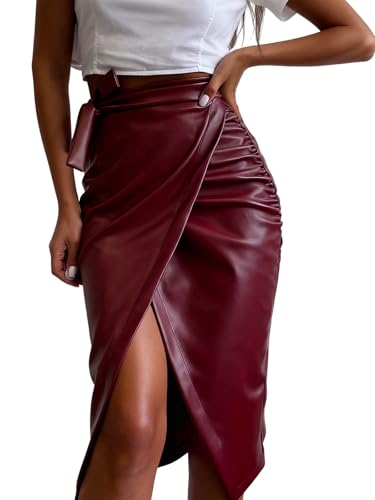 utcoco Womens Faux Leather Wrap Long Skirt Elegant High...
