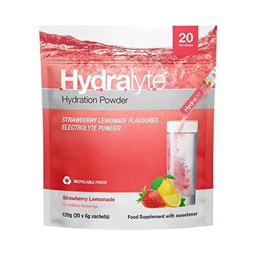 Hydralyte Effervescent Electrolytes Powder Sachets - 20 Flavoured Sticks - Rapid Rehydration - Prevent Dehydration - Achieve Optimal Hydration (Strawberry Lemonade)