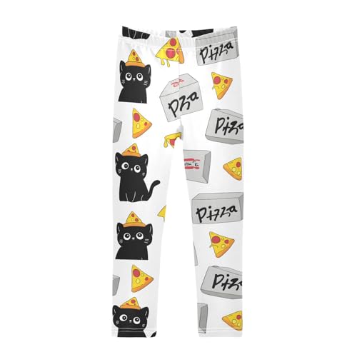 Black Cat Pizza Girls Leggings Soft Stretch Workout Yoga Dance Pants for Kids Casual Tights