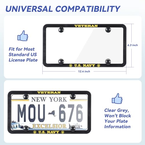 Image of License Plate Protector 2PCS, Yellow License Plate Cover and Frame, Rust Proof car License Plate Cover and Frame Bracket, with Screws and Cover, Suitable for Standard 12.4x6.3 inch License Plates