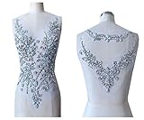 Hand Made sew on Silver Sequins Rhinestones Applique on mesh l Patches Trim 50x30/30x20cm for Dress