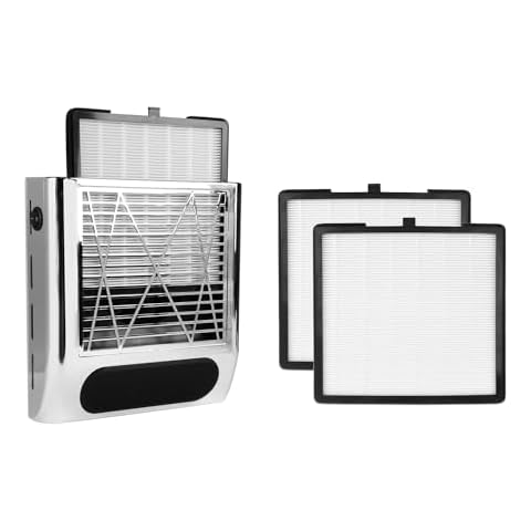 CoFashion Silver Nail Dust Collector & 2pcs Nail Dust Collector Filters-80w Nail Vacuum Dust Collector for Manicure, 2pcs Reusable Filter Replacement Cover