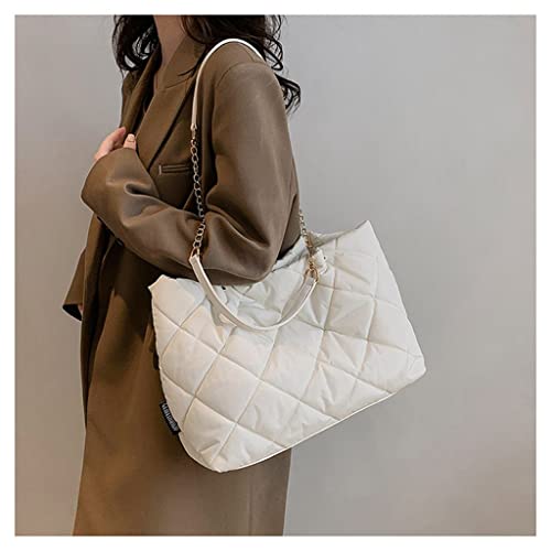 Image of GRPKSSIB Quilted Tote Bag Soft Nylon Shoulder Bag Lightweight Puffer Padding Handbag Puffy Hobo with Chain for Women