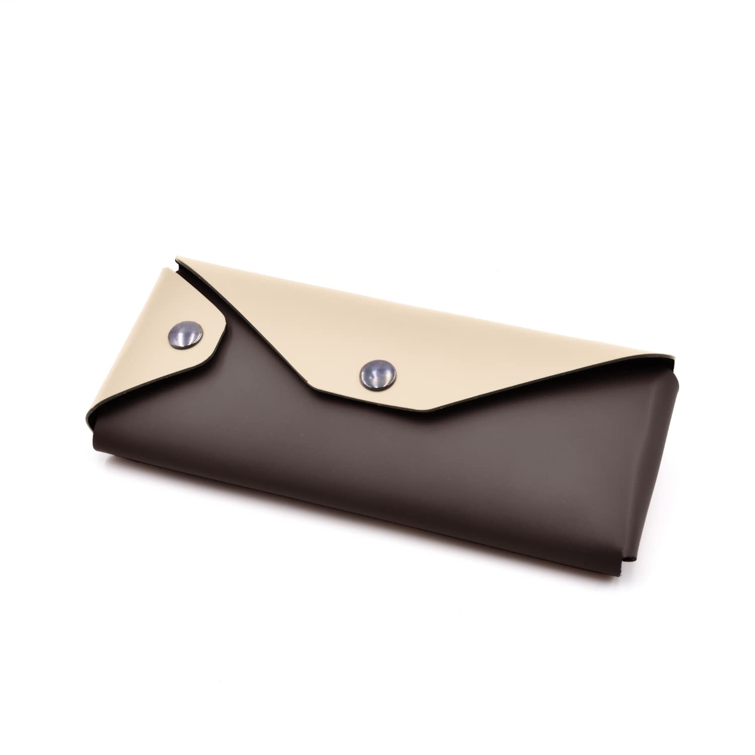 eglooh - Eros - Etui na długopisy i akcesoria skórzane cm 19x8 - Etui na okulary - Zamknięcie na guziki Brunite - w całości wyprodukowane we Włoszech, Ciemnobrązowy / beżowy, Obudowa