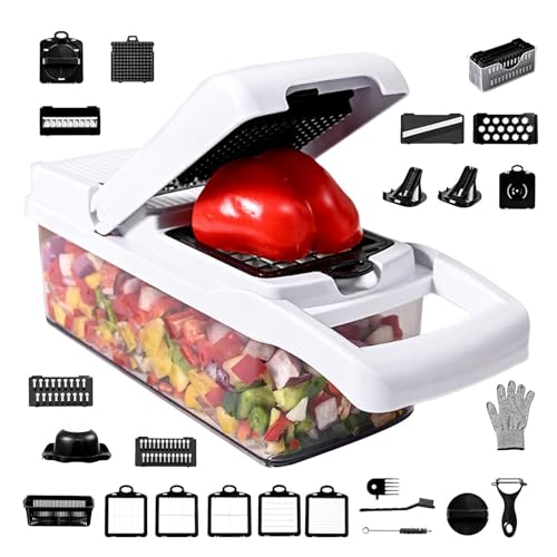 Cortador de verduras de 26 piezas - Rallador doméstico multifuncional | Cortador de cubos de cocina-picadora de cebolla, cortador de frutas, juego de picadora de verduras, molinillo manual ergonómico