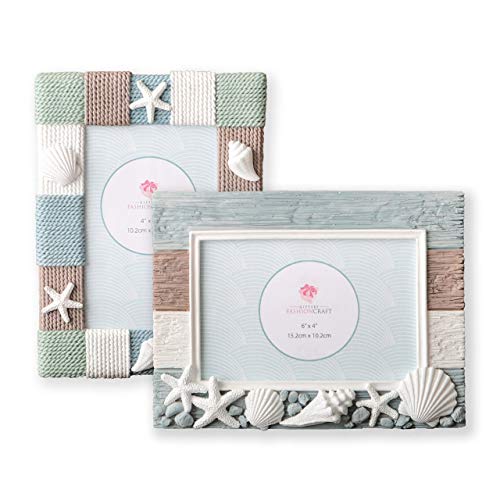 Beach Sea Ocean Shell Themed Picture Frames ~ Set Of 2 Frames ~ For 4X6 ~ Vertical ~ And 6X4 ~ Horizontal ~ Photos Perfect For Wedding Summer Vacation Graduation Or Completing Beach Themed Décor #TOP2