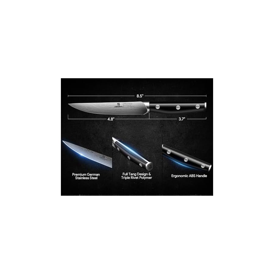 Steak-Knives-Set-of-8-with-Drawer-Organizer-45-Inch-Non-Serrated-Dinner-Knife-Forged-German-Steel-Damascus-Pattern-Straight-Edge-Meat-Knife-with-Full-Tang-Handle-Dishwasher-Safe-Black Piklohas Steak Knives Set of 8 with Drawer Organizer Built-in Sharpener, 4.6 Inch Non Serrated Dinner Knife, Forged German Steel Damascus Pattern Straight Edge Meat Knife with Full Tang Handle, Black