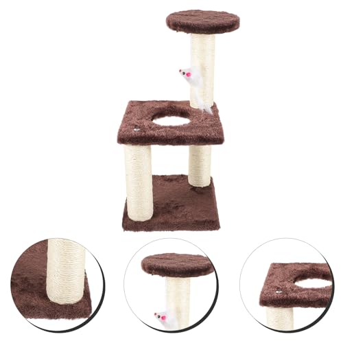 Rascador para gatos 3 niveles con cuerda de sisal y ratón colgante miniatura 7