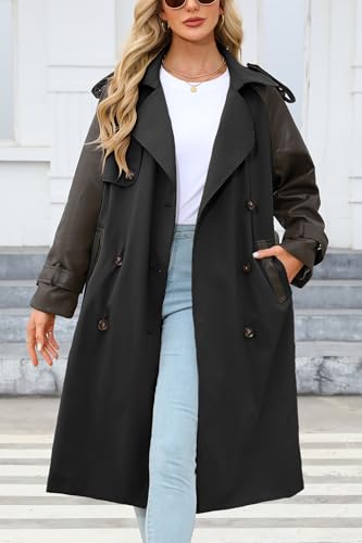 Image of Bellivera Women's Classic Long Windproof Trench Coat With Belted Waist | Notch Lapel Collar,Breasted Button Front,Adjustable Cuff Straps,Side Slant Pockets,Spring Fall Daily Commute Office Wear