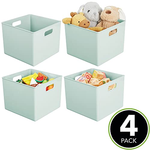 Mdesign Plastic Deep Home Storage Organizer Basket Bin, Handles For Cube Furniture Shelving In Office, Closet, Bedroom, Laundry Room, Nursery, Kids Toy Room Shelf, Ligne Collection, 4 Pack, Mint Green #TOP1