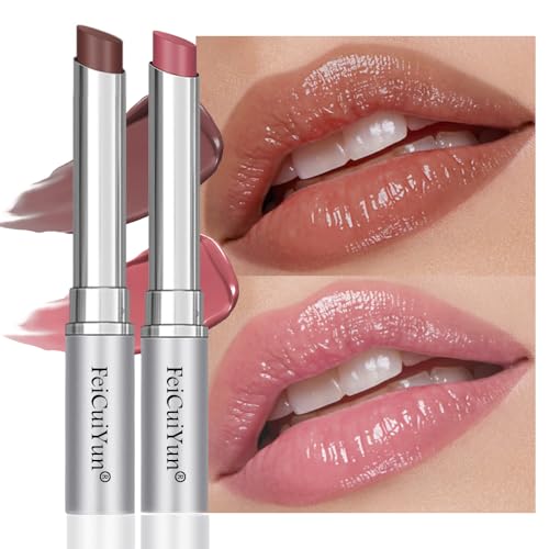 2Pcs Pink &amp; Nude Brown Honey Tinted Lip Stain Lip Balm Lip Gloss Lipstick, Sheer Hydrating Lip Stains Tint, Moisturizing Lip Color for All Skin Tones, Nourishing Lip Balm with Natural Black Cherry