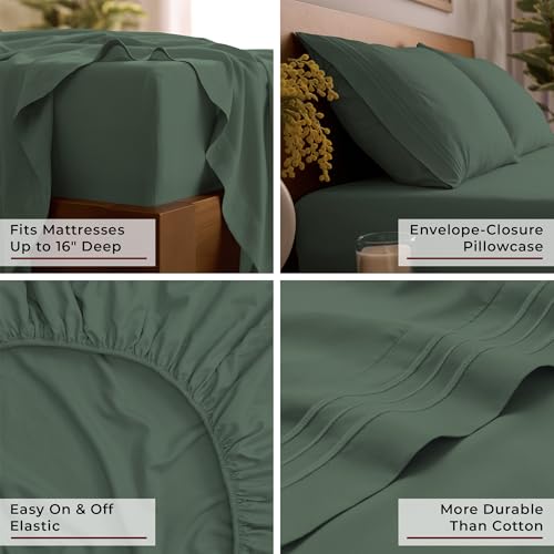 Image of Mellanni Twin Sheets Set - 3 PC Iconic Collection Bedding - Hotel Luxury, Extra Soft, Cooling Bed Sheets - Wrinkle, Fade, Stain Resistant (Twin, Emerald Green)